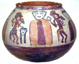 Figure 1. Depicts a Nasca bundle being honoured with a trophy head (Proulx 2001).